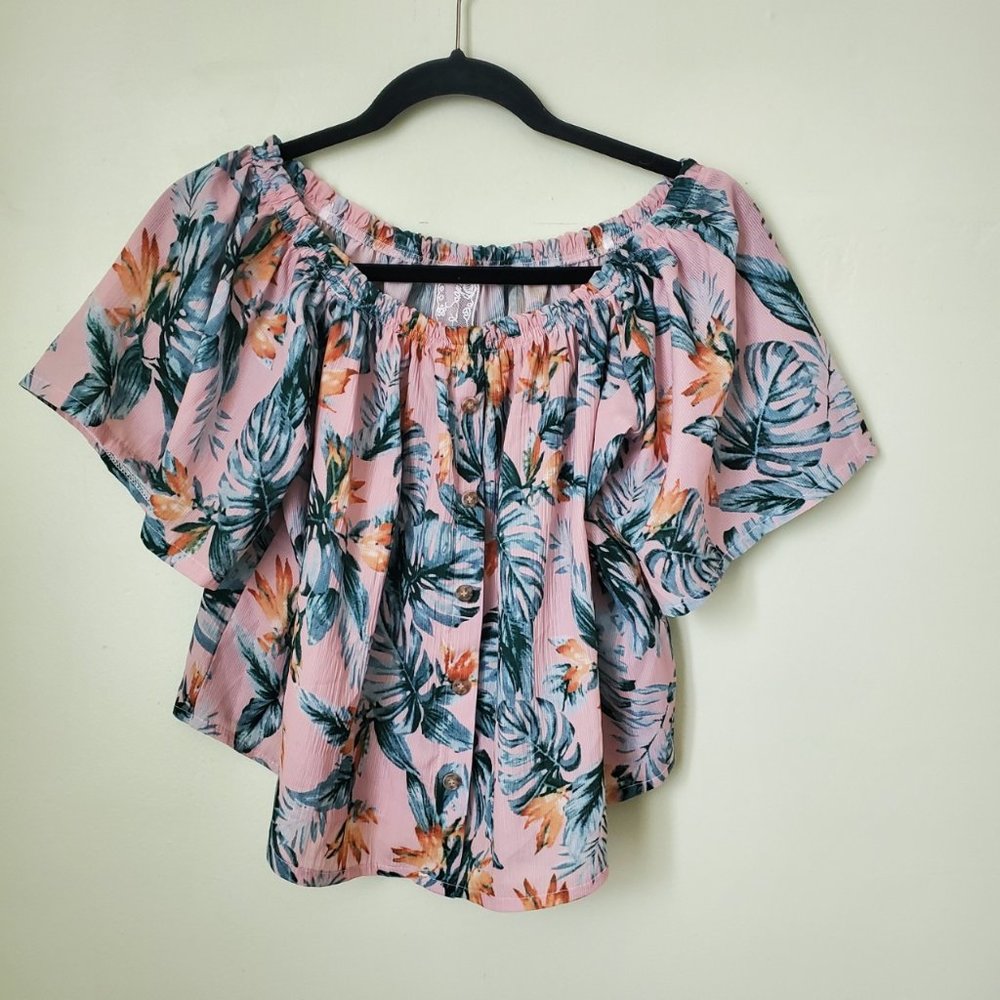 Sadie & Sage Floral off-shoulder Bell Sleeve Crop